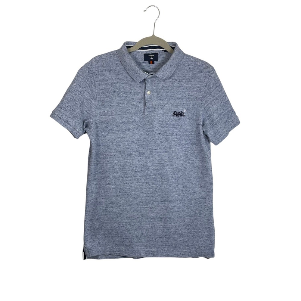Superdry Mens Blue Marl Cotton Pique Short Sleeve Polo Shirt Size Large